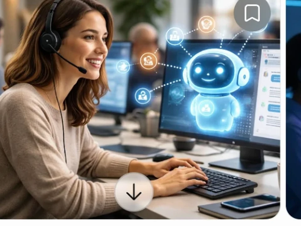 A customer service representative working alongside an AI support assistant