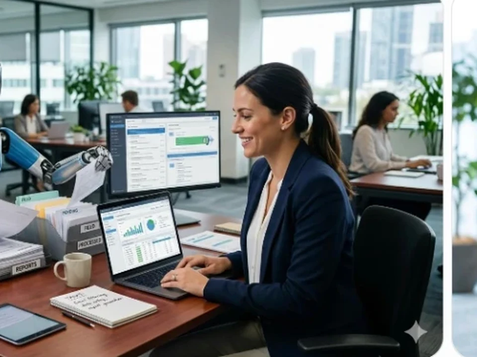 An office professional using automated document and data-processing tools